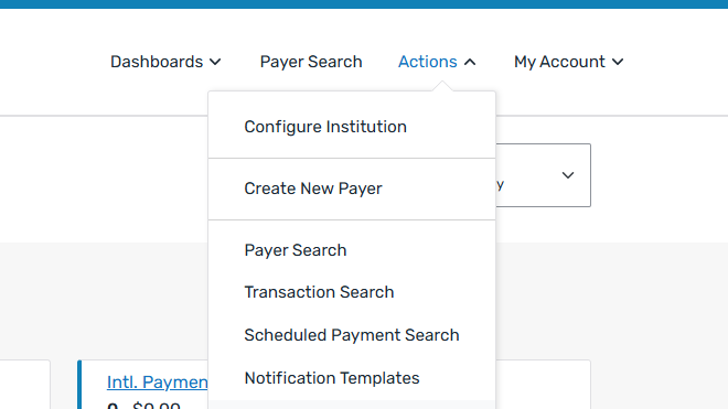 The Actions menu is located in the toolbar at the top of the screen.